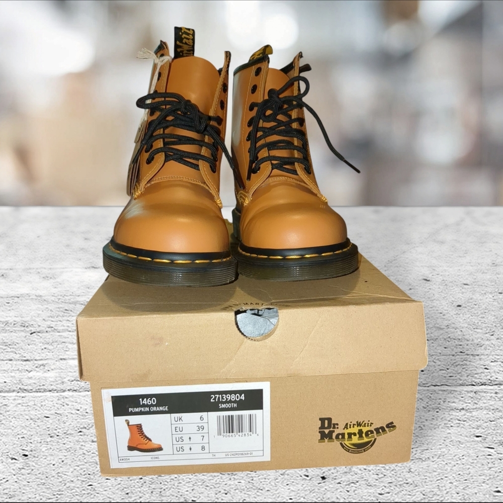 Dr Martens 1460 Smooth Orange  Lace Up Combat Boots Size 8 - Picture 2 of 12